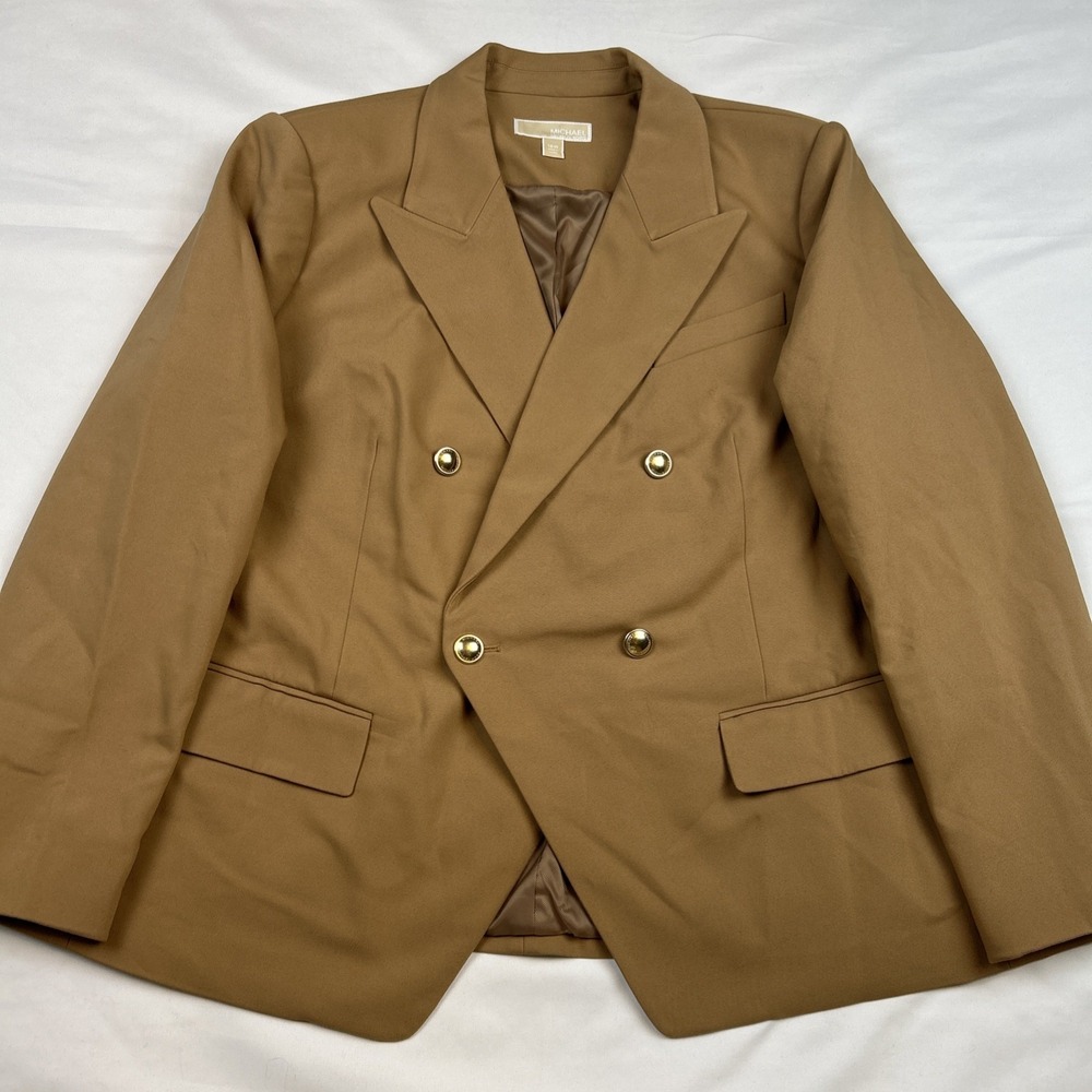 Michael Kors Double Breasted Blazer Tan Size 18W Gold Button Cotton Blend
